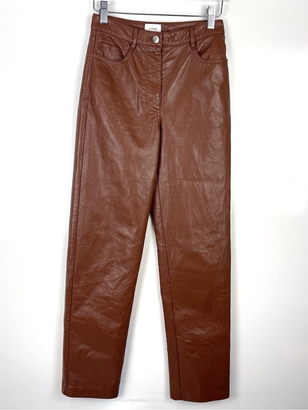 Aritzia Wilfred The Melina Pant Women’s Faux Leather Straight Leg Brown Size 0